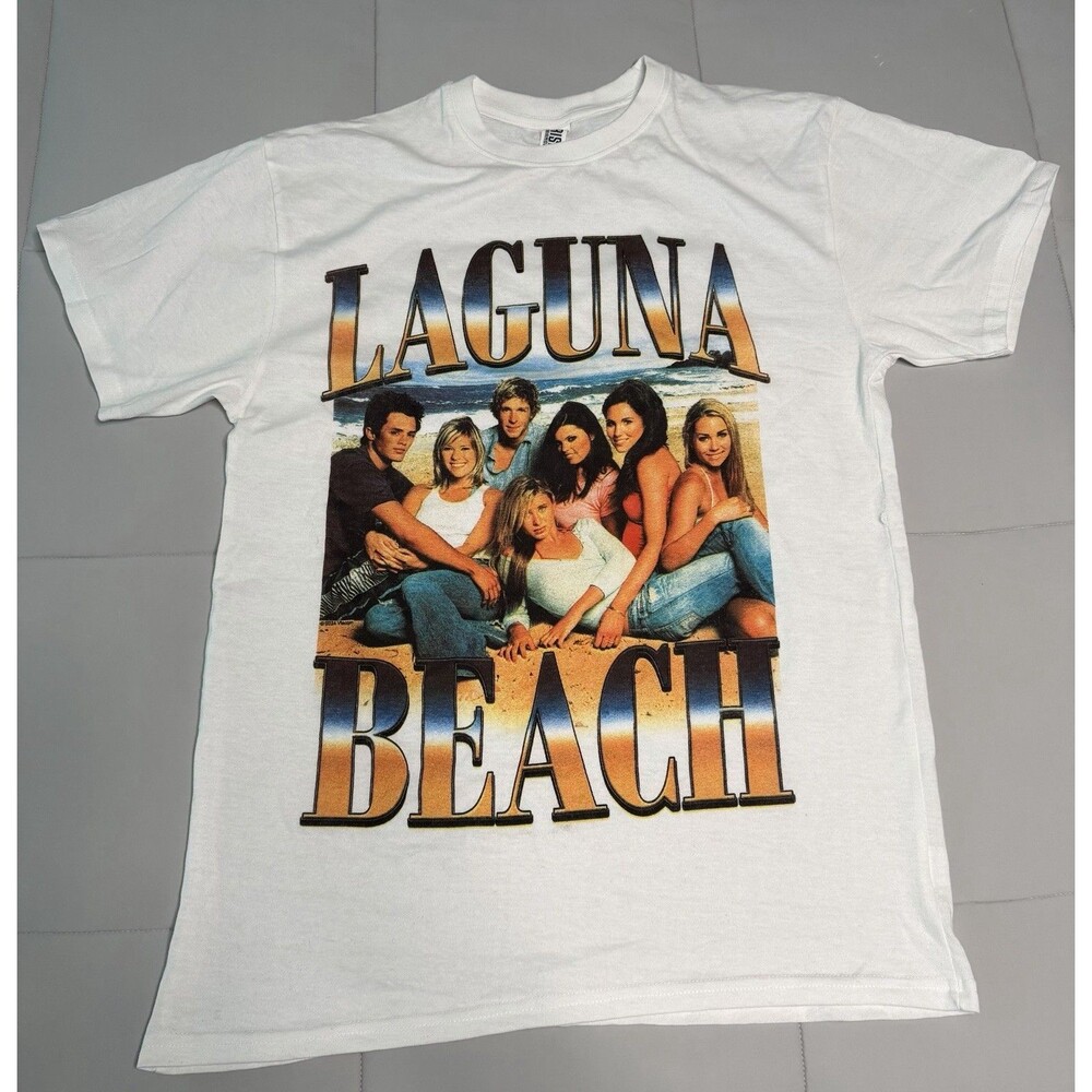 MTV Laguna Beach Graphic Tee Shirt Cast Photo White Y2K Nostalgia Size L READ